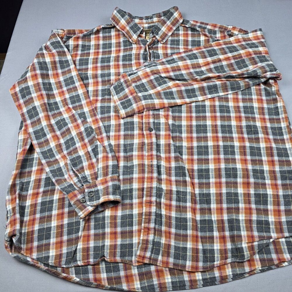 Foundry Orange Gray Plaid Flannel Long Sleeve Shirt Men's Size 2XL 100% Cotton